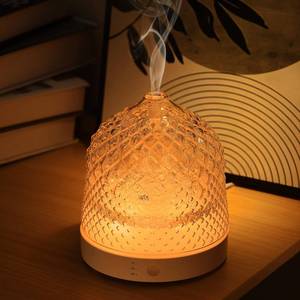 lot 23580 image: Lecdura Glass Essential Oil Diffuser, 200ml Ultrasonic Aroma Diffusers with Glass Reservoir Dome & White Plastic Base Lock Color Auto-Off Timer 7 Color Light for Home Office Bedroom Yoga