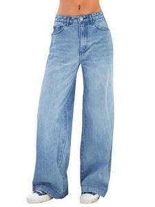 lot 23590 image: EMMIOL Womens 2026 Wide Leg Jeans Distress Mid Waist Denim Pants Vintage Y2K Trousers(Light Blue,S)