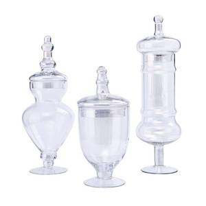 lot 23591 image: Stella Baic Set of 3 Iridescent Apothecary Jars with Lids, Glass Candy Jars for Candy Buffet, Decorative Jars for Display, Party and Wedding