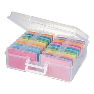 lot 23592 image: novelinks Transparent 4 x 6 Photo Cases and Clear Craft Keeper with Handle, 16 Inner Photo Organizers & Photo Storage Box, Plastic Photo Storage Containers (Clear)