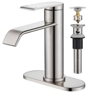 lot 23595 image: GAGALIFE Bathroom Faucet 1 Hole, Brushed Nickel Bathroom Sink Faucet with Metal Pop-up Drain Supply Lines and Deck, Modern Waterfall Bathroom Faucets Single Handle, JJL-MP-7001BN