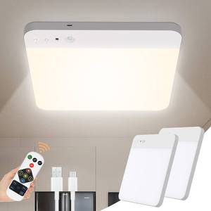 lot 23614 image: WhitePoplar Rechargeable Motion Sensor Closet Light with Remote - Motion Sensor Ceiling Light, 400LM Magnetic Wireless Battery Operated Lights for Shower Pantry Stairs Hallway Laundry Porch -2Pack