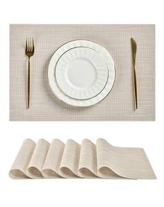 lot 28850 image: Leetaltree Beige White Placemats Set of 6 - Heat Resistant Non-Slip Place mats for Dining Table, Washable Durable PVC Vinyl Woven Table Mats(Beige White, 6)