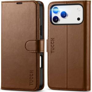 lot 28872 image: TUCCH Wallet Case for iPhone 17 Pro Max (6.9) 2025, 4 Card Slots  RFID Blocking  Stand  PU Leather  Magnetic Closure  Protective Flip Folio Cover  Shockproof TPU Shell  Brown