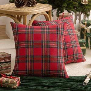 lot 28895 image: AQOTHES Pack of 2  Plaid Decorative Throw Pillow Covers Scottish Tartan Cushion Case for Farmhouse Home Holiday Decor Red and Green, 18 x 18 Inches