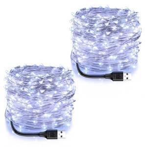 lot 28899 image: Blingstar USB Powered Fairy Lights, 2 Pack 33Ft 100 LED, Flexible Silver Wire, Mini String Lights for Christmas TreeBedroomCampingDorm Indoor Decoration, Cool White