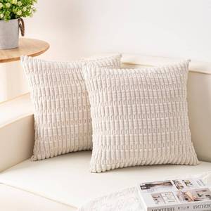 lot 39214 image: Aegero Pack of 2 Corduroy Decorative Throw Pillow Covers 18x18 Inch Soft Striped Pillow Covers Modern Farmhouse Home Decor for Sofa Living Room Couch Bed(Cream White)