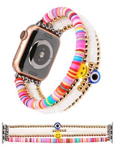 lot 39219 image: TOYOUTHS Heishi Beaded Bracelet Compatible with Apple Watch Band Women Kids Girls Cute Stretchy Clay Preppy Stack Strap for iWatch 38404142mm Series 11 10 9 8 7 6 5 4 SE 3 2 1, MultiColorM