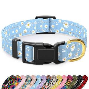 lot 39226 image: TMOODEL Reflective Dog Collar for Small Dogs, Cute Daisy Theme Adjustable Heavy-Duty Nylon Puppy Collar for Boy and Girl Female, Soft Pet Accessories with Quick Release Buckle, Neck 10-16, Blue