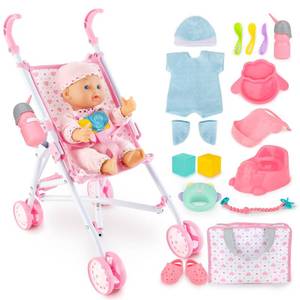 lot 47790 image: deAO Baby Doll Set with 13 inch Doll,Kids Play Toys,13 Baby Doll Set with 18 PCS Baby Doll Accessories with 2 Sets Doll Clothes Missing Stroller