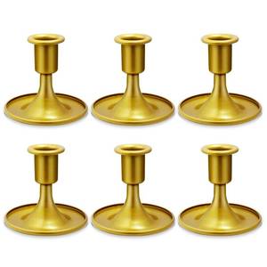 lot 47796 image: Candlestick Holders 6 PCS Short Metal Taper Candle Holders, KSWING Gold Candle Stick Holders Set, Perfect for Table Centerpiece Mantel Party Wedding Christmas Home Decor, Set of 6