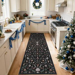 lot 47799 image: LIVEBOX Black Vintage 26x8 Washable Christmas Rug Runners for Hallway Clearance, Non-Slip Kitchen Runner Rug Farmhouse Coastal Beach Bathroom, Low Pile Carpet for Entryway Laundry Bedroom