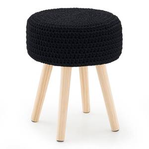 lot 47800 image: LGENHOOM Cotton Knitted Ottoman Round Vanity Stool Modern Footstool Ottoman Footrest with Non-Skid Wood Legs for Living Room Bedroom Black Missing Legs