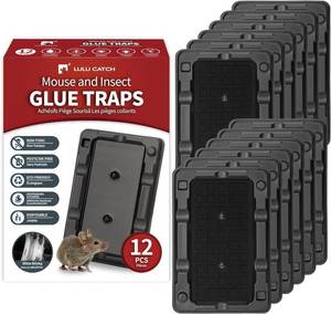 lot 47811 image: LULUCATCH Mouse & Insect Traps 12 Pack, Heavier Sticky Traps with Non-Toxic Glue for Small Mice & Insects. Sticky Mouse Traps Indoor, Easy to Set, Pet Safe Pest Control