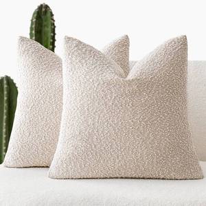 lot 47816 image: Foindtower Pack of 2, 20 x 20 Inch, Decorative Textured Boucle Throw Pillow Covers Accent Solid Pillow Cases Cozy Soft Couch Cushion Case for Chair Sofa Bedroom Living Room Home Decor, Beige