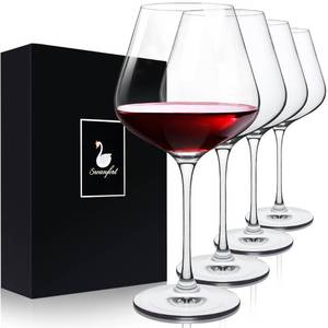lot 47820 image: Swanfort Crystal Red Wine Glasses Set of 4 16 oz Elegant Long Stem Wine Glasses in Gift Box, Premium Glassware for Wedding, Anniversary, Birthday Gifts