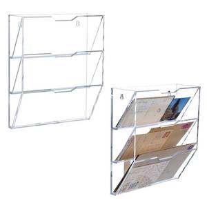 lot 47822 image: MyGift Wall Mounted 3 Tier Clear Premium Acrylic Letter Rack Mail Organizer, Office and Entryway Bills Postcards Brochure Holder Vertical Storage Rack, Set of 2