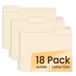 lot 54176 image: SUNEE File Folders, 18 Pack Manilla Folders 8.5 x 11, 13 Cut Tab for Easy Labeling and Organization, Durable Standard Paper for Home, Office, School Filing