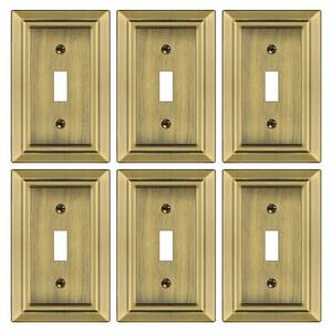 lot 54181 image: Dyekou Metal Wall Plate for Electrical Outlets, Decorative Antique Brass Switch Plates Outlet Cover, Light Switch Cover Plate, 1-Gang Wall Plates (Single Toggle, 6 Pack)