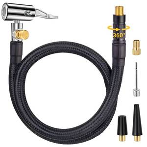 lot 54199 image: Upgraded Tire Inflator Hose Adapter w360° Rotating End, 21 Tire Inflation Hose wSelf-Locking Air Chuck for Quick Connect & Release, Presta Valve & Ball Needle for Tire Pump Portable Air Compressor