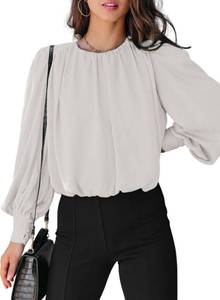 lot 54210 image: Dokotoo Womens Juniors Spring Fall Tops and Blouses for Women 2026 Summer Trendy T-Shirts Padded Shoulder Long Sleeve Tunic Tops Loose Work Business Dressy Tee Shirts White Medium