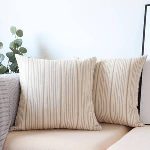 lot 54213 image: NAVIBULE Tan Pillow Covers Farmhouse Linen Throw Pillow Covers Striped Outdoor Decorative Square Throw Pillows for Couch Sofa Bed 20 x 20 in Pack of 2 Cream and Beige