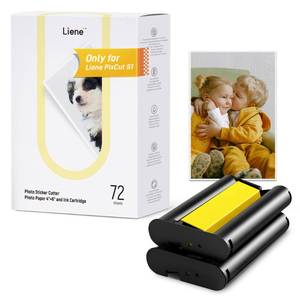 lot 55406 image: Liene Photo Paper & Cartridge, 2 Ink Cartridge Refill & 72 sheets photo papers, 4x6, Dye Sublimation, Water & Oxidation-Proof, Only for Liene PixCut S1