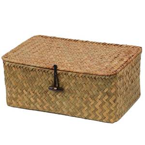 lot 55422 image: Wicker Basket with Lid, Natural Seagrass Storage Baskets for Organizing, Woven Basket for Storage, Decorative Boxes Bins with Lids Home Organizer Decor (Natural, Small)