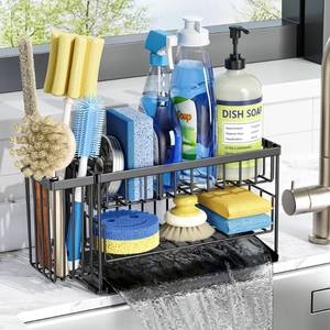 lot 55424 image: Cisily 2-Tier Kitchen Sink Caddy Organzier Rack with Flexible Dish Brush Holder, Sponge Holder for Kitchen Sink Countertop Organization Storage,Home Decor Accessories Essentials Stainless Steel