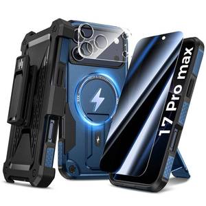 lot 55438 image: Goton 4in1 for iPhone 17 Pro Max Case with Belt Clip Holster, Privacy Tempered Glass Screen Protector & Camera Lens Protector, Compatible with MagSafe, Heavy Duty, Shockproof Phone Cover