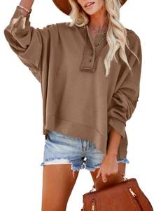 lot 55448 image: Dokotoo Women V Neck Button Up Hoodies 2024 Winter Long Sleeve Tops Sweatshirts Oversized Sweatshirt for Ladies Brown Large