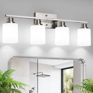 lot 55457 image: Ascher Bathroom Light Fixtures, 4-Light Vanity Light Over Mirror, Brushed Nickel Wall Sconces with Milky White Frosted Glass Shades, Wall Lamp for Living Room Bedroom, E26 Base(Bulbs Not Included)