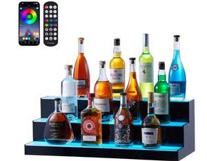 lot 63869 image: LED Lighted Liquor Bottle Display Shelf with Remote