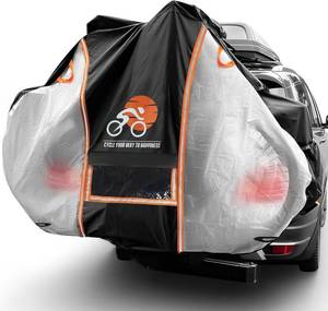 lot 101361 image: Bike Cover for Transport on Rack, 600D Oxford Bike Rack Cover Bicycle Covers for 2 Bikes Outdoor Storage Waterproof with License Plate Window, Visible Tail Lightsfor Mountain Road Electric City Bike