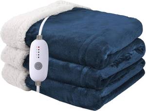 lot 101366 image: Heated Blanket Electric Blanket Full Size 72x84 with 5 Heating Levels, 10 Hour Auto Shut Off, Machine Washable, Flannel & Sherpa Soft Warming Blanket for Couch, Bed, Office - Navy Blue