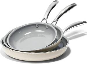 lot 101367 image: Kikcoin Ceramic Nonstick Frying Pan Skillets - 3 Sizes Omelette Pans for Healthly Cooking, 89.511 Inch Egg Pan with Stay Cool Handle, Free of PFAS PFOA PTEE, OvenDishwasher Safe for Busy Kitchen