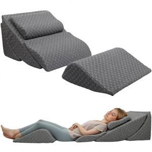 lot 101372 image: Retails for $160 Adjustable Orthopedic Bed Wedge Pillow Set, Post Surgery Recovery, Memory Foam Wedge Pillow for Back, Knee and Leg Pain Relief, Sleeping, Sitting up in bed, Reading, Acid Reflux, Snoring, Melange Gray