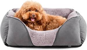 lot 101375 image: MIXJOY Dog Beds for Small Dogs, Cat Beds for Indoor Cats Washable, Calming Pet Small Size Dog, Soft Rectangle Pet Beds Sofa Cuddler, Orthopedic Cozy Puppy Beds, Anti-Slip Bottom(20x19in, Grey)