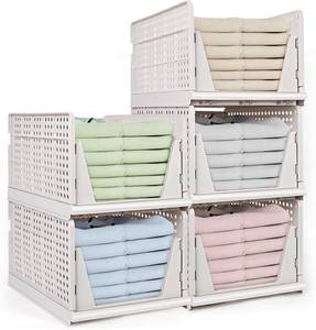 lot 101376 image: yazi 5XL Stackable Plastic Storage Basket,Closet Storage Bins for Clothes Sweater Organizer for Closet Folding Closet Organizers and Storage Closet Shelf Storage Container for Cupboard Bedroom