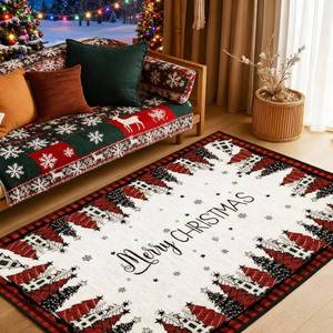 lot 101382 image: SATINIOR Merry Christmas Area Rug 5x7 Feet Christmas Living Room Carpet Red and Black Buffalo Plaid Kitchen Decor Non Slip Snowflake Washable Mat Xmas Holiday Decor for Entryway Bedroom Room Indoor
