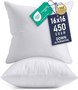 lot 101391 image: Utopia Bedding 16x16 Pillow Inserts, Set of 2, White Indoor Decorative Throw Pillows for Bed, Sofa & Couch Soft, Supportive & Fluffy Cushion Inserts