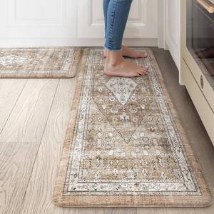 lot 101393 image: Collive Boho Kitchen Mats for Floor, Cushioned Anti Fatigue Mat Comfort Soft Standing Desk Carpet, Non Skid Wforaterproof Sink Rug for Home Office, Decor