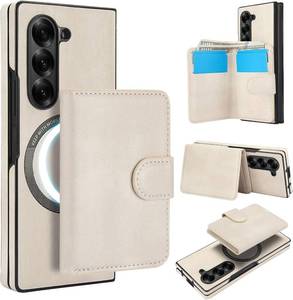 lot 101402 image: for Samsung Galaxy Z Fold 7 Case with 2 in 1 Detachable Magnetic Wallet, 4 Card Slots and Cash Slot,Compatible with MagSafe Wireless Charging, RFlD Blocking - White