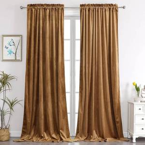 lot 201225 image: Benedeco Camel Velvet Curtains for Bedroom Window, Super Soft Luxury Drapes, Room Darkening Thermal Insulated Rod Pocket Curtain for Living Room, W52 by L108 inches, 2 Panels