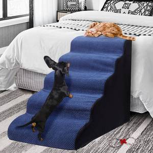 lot 201232 image: Dog Stairs&Steps for High Beds Up to 28, 5-Step Dog Ramp for Small Medium Dogs with Washable Cover, Pet Steps for Cats to Get on Couch and Sofa, Durable Foam Ladders, 24.4 Tall, Blue