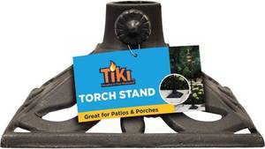 lot 201242 image: TIKI Cast Iron Torch Stand Heavy-Duty, Freestanding & Weather-Resistant Torch Base for Patio, Garden, Deck & Backyard Fits Torch Poles 0.75 to 1.25 9 x 9, Black