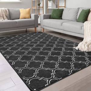 lot 201252 image: Chicrug Shag Geometric Modern Area Rug for Bedroom, 3x5 Feet Memory Foam Indoor Carpet, Fluffy Rug for Living Room Bedside Room Decor for Family Girls Kids Nursery Play Mat, Dark GreyWhite