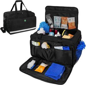 lot 201253 image: Large Car Detailing Bag, Cleaning Caddy with Lid and Handle for Auto Detailing Supplies, Car Cleaning Storage Trunk Organizer for Polisher and Vehicle Wash Tools, Black