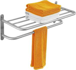 lot 201254 image: Sagetta 24 Inch Bahtroom Hotel Towel Rack Shelf with Bar Wall Mounted Brushed Nickel Stainless Steel for Wall House Lavatory and Hotel, Rustproof