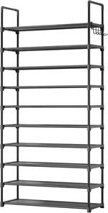 lot 301227 image: Kitsure Shoe Rack for Closet - 10-Tier Shoe Organizer with Hook Rack, Large-Capacity & Space-Saving Shoe Shelf for Entryway, Bedroom, Living Room,32.2 x 11.8 x 68.5, Black